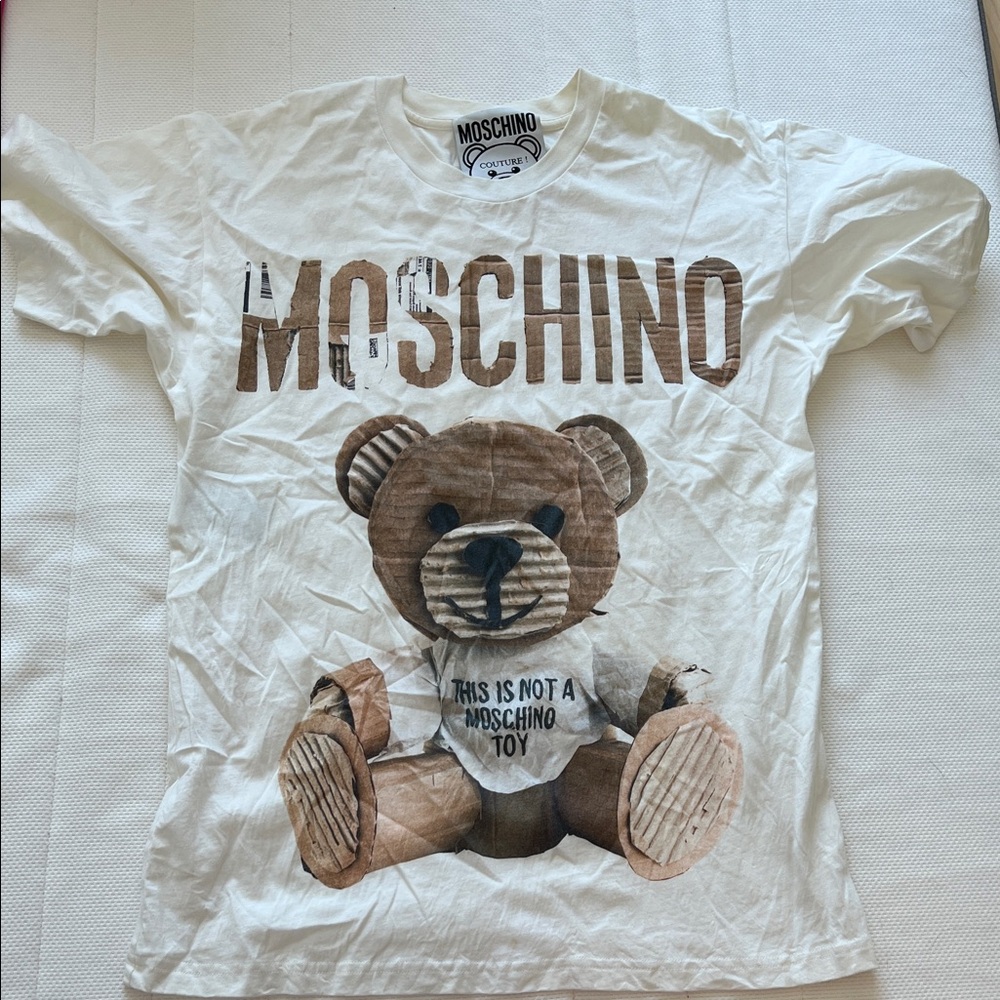 Moschino White and Brown Teddy Bear T-Shirt
